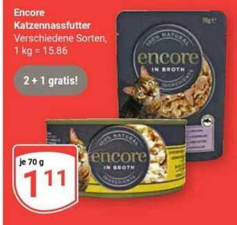 Encore Katzennassfutter - Verschiedene Sorten, 70 g zum Angebotspreis von 1,11€
