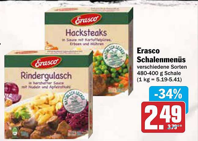 Erasco Schalenmenüs verschiedene Sorten 480-400 g Schale