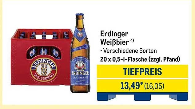 Erdinger Weißbier, 20 x 0,5 l-Flasche (zzgl. Pfand)