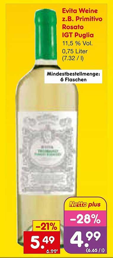 Evita Weine z.B. Primitivo Rosato IGT Puglia 0,75 Liter