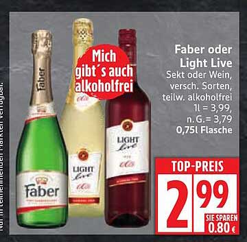 Faber oder Light Live - Sekt oder Wein, verschiedene Sorten, teilweise alkoholfrei