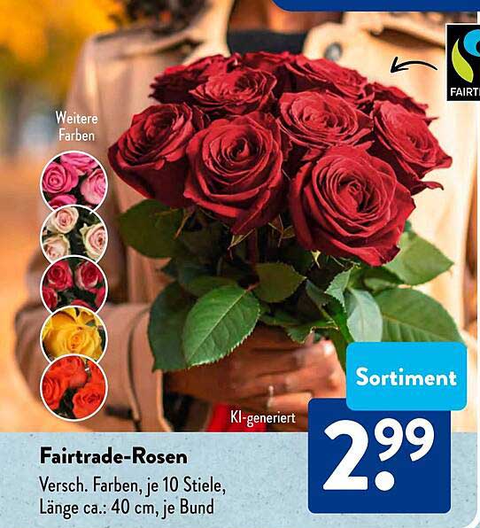 Fairtrade-Rosen, verschiedene Farben, je 10 Stiele