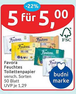 Favora Feuchtes Toilettenpapier 5 für 5,00 €