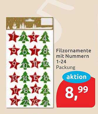 Filzornamente mit Zahlen 1-24 Packung