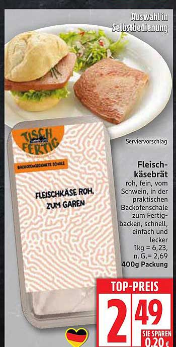 Fleischkäse roh, fein vom Schwein in der praktischen Backofenschale