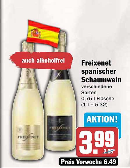 Freixenet spanischer Schaumwein verschiedene Sorten 0,75 l Flasche (1 l = 5,32)