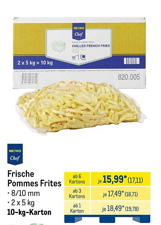 Frische Pommes Frites 8/10 mm - 10 kg im Karton