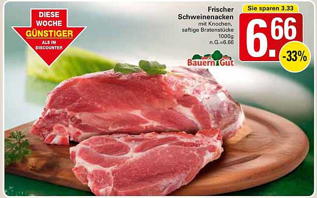 Frischer Schweinenacken mit Knochen, saftige Bratenstücke