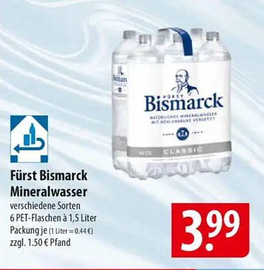 Fürst Bismarck Mineralwasser 6 PET-Flaschen à 1,5 Liter