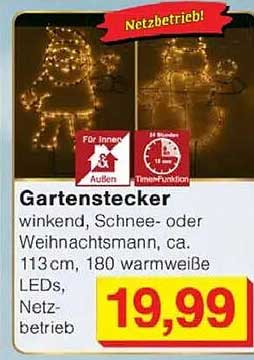 Gartenstecker winkend, Schnee- oder Weihnachtsmann, ca. 113 cm, 180 warmweiße LEDs, Netzbetrieb