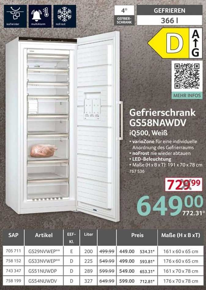 Gefrierschrank GS58NAWDV iQ500, Weiß