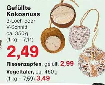 Gefüllte Kokosnuss 3-Loch oder V-Schnitt, ca. 350 g