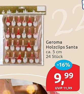 Geroma Holzclips Santa (ca. 5 cm, 24 Stück)