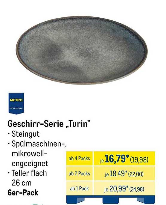 Geschirr-Serie „Turin“ 6er-Pack Teller flach 26 cm