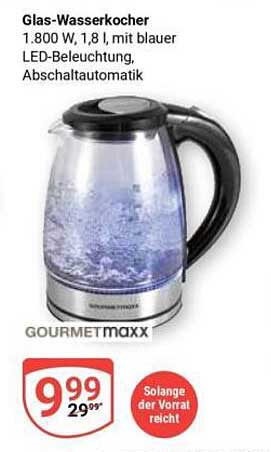 Glas-Wasserkocher 1,8 l mit blauer LED-Beleuchtung