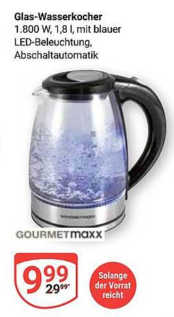 Glas-Wasserkocher 1.800 W, 1,8 l mit blauer LED-Beleuchtung, Abschaltautomatik