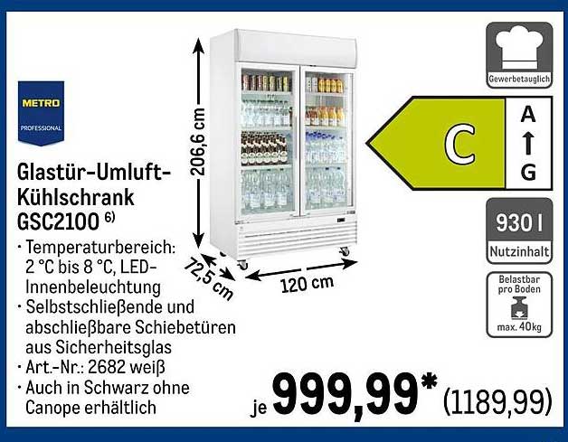 Glastür-Umluft-Kühlschrank GSC2100