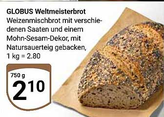 GLOBUS Weltmeisterbrot - Weizenmischbrot mit verschiedenen Saaten und Mohn-Sesam-Dekor