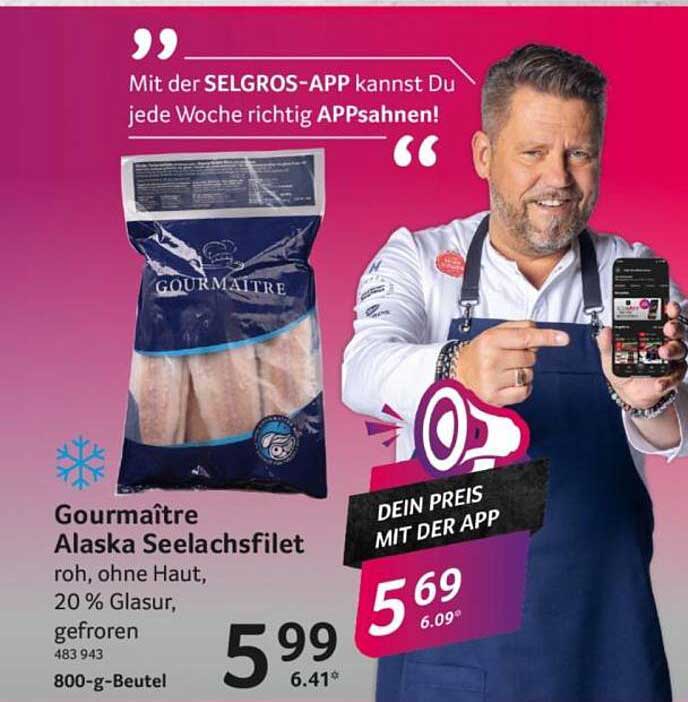 Gourmâitre Alaska Seelachsfilet, roh, ohne Haut, 20 % Glasur, gefroren, 800-g-Beutel