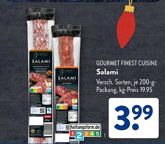 GOURMET FINEST CUISINE Salami, je 200-g-Packung, kg-Preis 19,95