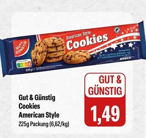 Gut & Günstig Cookies American Style 225g Packung