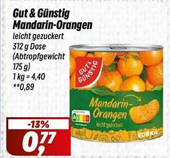 Gut & Günstig Mandarin-Orangen leicht gezuckert 312 g Dose