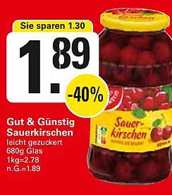 Gut & Günstig Sauerkirschen 680g Glas - Leicht gezuckert