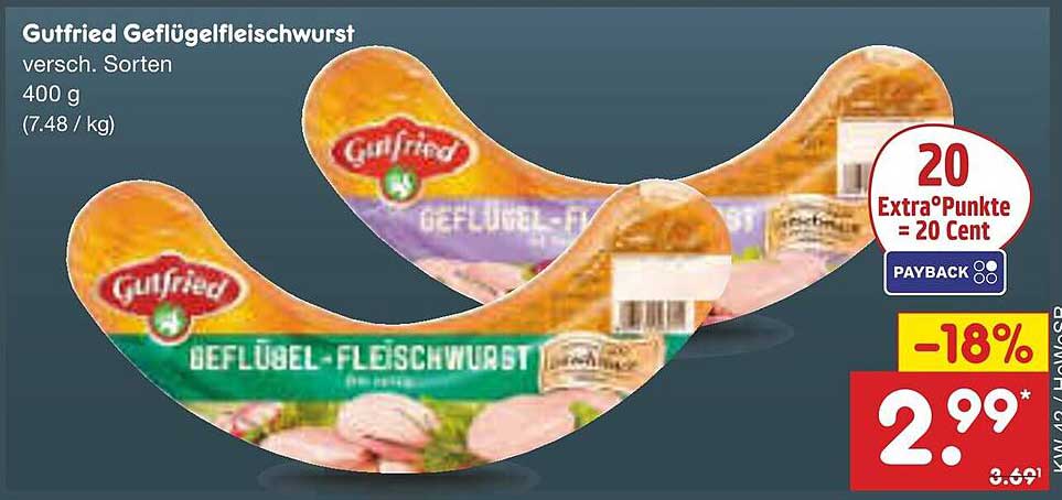 Gutfried Geflügelfleischwurst 400 g - verschiedene Sorten