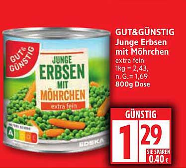 GUT&GÜNSTIG Junge Erbsen mit Möhren 800g Dose