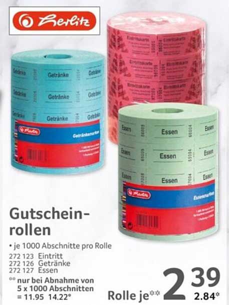 Gutscheinrollen für Essen und Getränke – ideal für Feste und Events