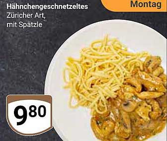 Hähnchengeschnetzeltes Züricher Art, mit Spätzle