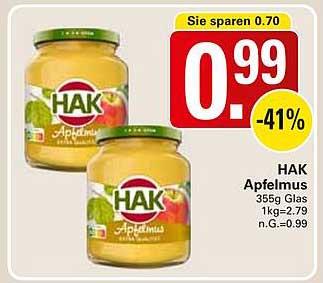 HAK Apfelmus 355g Glas