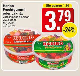 Haribo Fruchtgummi oder Lakritz 750g Dose