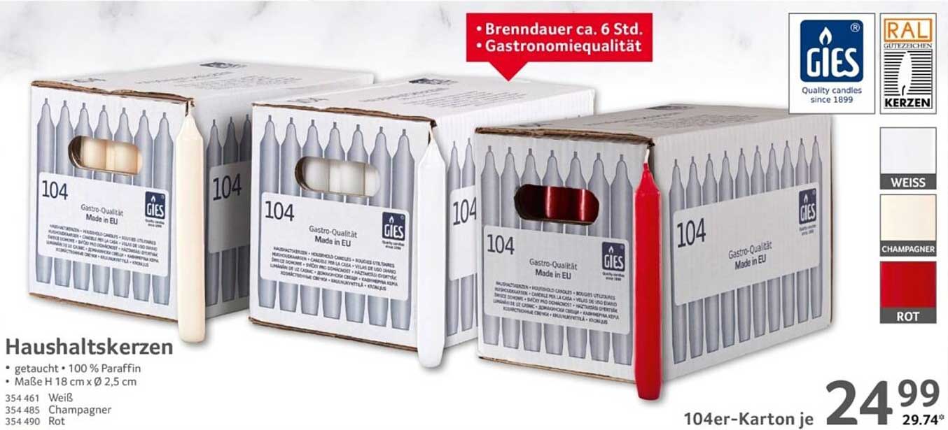 Haushaltskerzen GIES 104er-Karton – Ideal für jeden Anlass