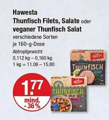 Hawesta Thunfisch Filets, Salate oder veganer Thunfisch Salat 160-g-Dose