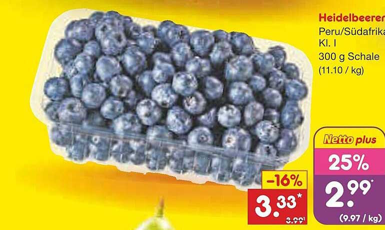 Heidelbeeren Peru/Südafrika Kl. I 300 g Schale