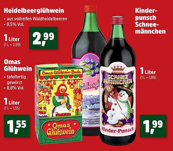 Heidelbeerglühwein, Omas Glühwein und Kinderpunsch Schneemann