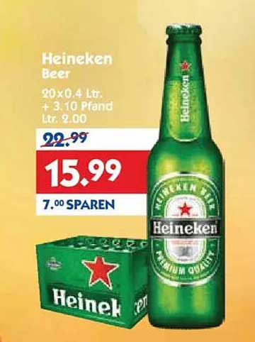 Heineken Bier 20 x 0,4 Ltr. für nur 15,99 €