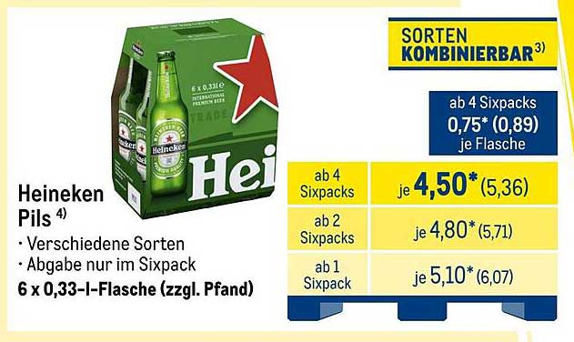 Heineken Pils 6 x 0,33 l-Flasche