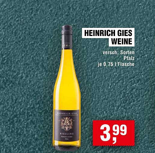 HEINRICH GIES WEINE - verschiedene Sorten Pfalz je 0,75 l Flasche