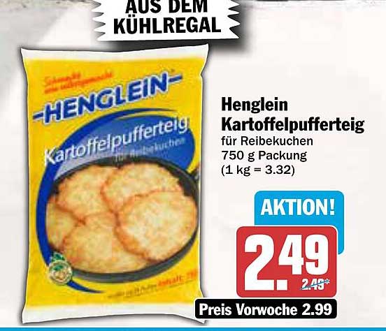 Henglein Kartoffelpuffertteig für Reibekuchen 750 g Packung