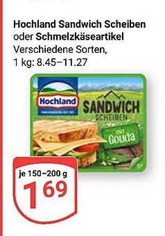 Hochland Sandwich Scheiben oder Schmelzkäseartikel, 1 kg: 8,45–11,27