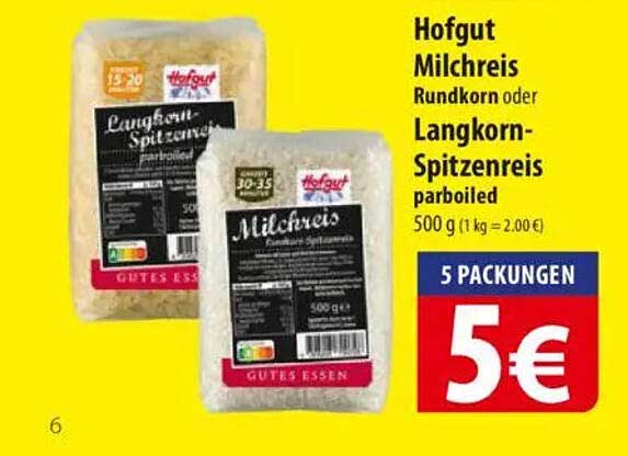 Hofgut Milchreis Rundkorn oder Langkorn-Spitzenreis parboiled 500 g