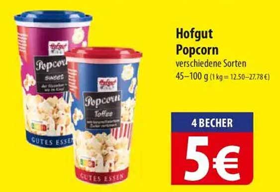 Hofgut Popcorn verschiedene Sorten 4 Becher für 5 €