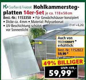 Hohlkammerstegplatten 14er-Set je ca. 118 x 58 cm