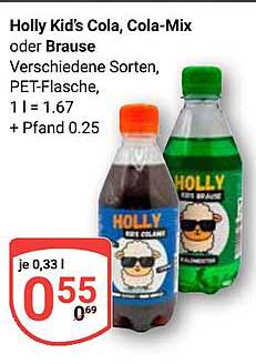 Holly Kid's Cola, Cola-Mix oder Brause, 1 L PET-Flasche