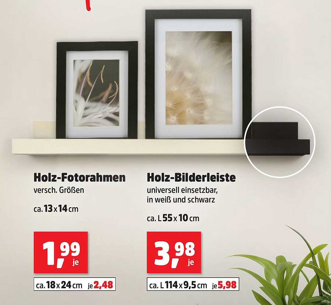 Holz-Fotorahmen und Holz-Bilderleiste
