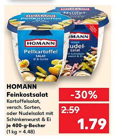 HOMANN Feinkostsalat, Kartoffelsalat oder Nudelsalat mit Schinkenwurst & Ei, 400-g-Becher