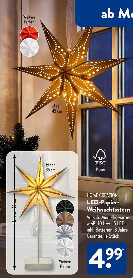 HOME CREATION LED-Papier-Weihnachtsstern