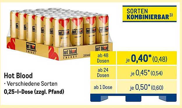 Hot Blood Energy 0,25-l-Dose - Verschiedene Sorten